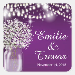 Baby's Breath Mason Jar String Lights paars Vierkante Sticker