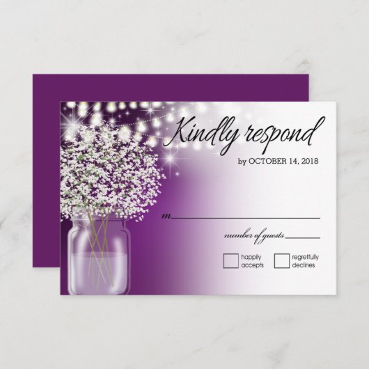 Baby's Breath Mason Jar String Lights RSVP paarse (Voorkant / Achterkant)