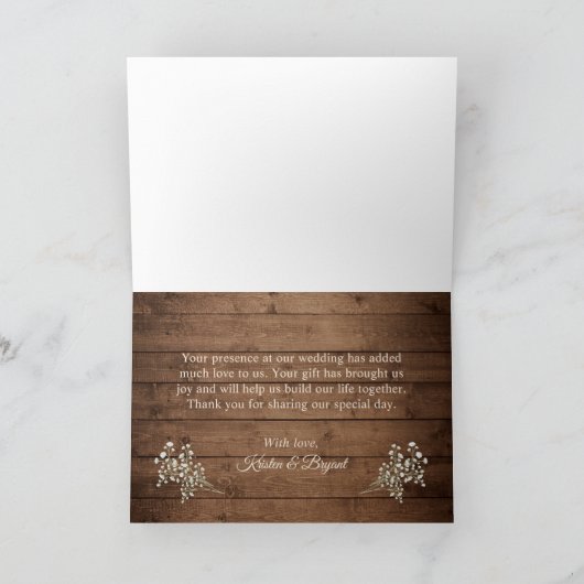 Baby's Breath Mason Jar String Lights Rustic Wood Bedankkaart (Binnen)