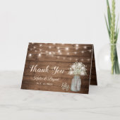 Baby's Breath Mason Jar String Lights Rustic Wood Bedankkaart (Voorkant)