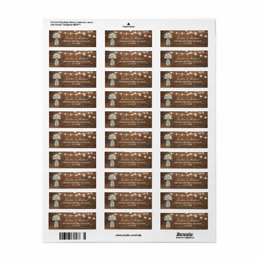 Baby's Breath Mason Jar String Lights Rustic Wood Etiket (Full Sheet)