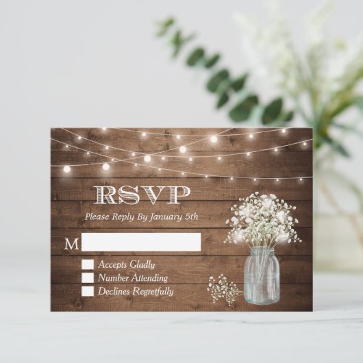 Baby's Breath Mason Jar String Lights Wedding RSVP (Staand voorkant)
