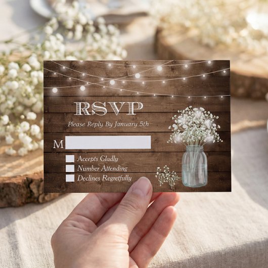 Baby's Breath Mason Jar String Lights Wedding RSVP