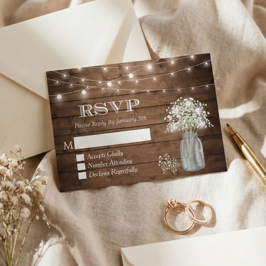 Baby's Breath Mason Jar String Lights Wedding RSVP