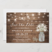 Baby's Breath Mason Jar String Lights Wedding Save The Date (Voorkant)