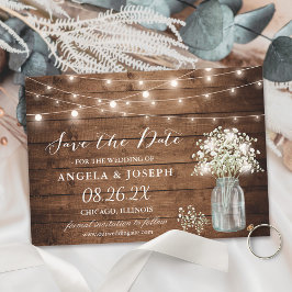 Baby's Breath Mason Jar String Lights Wedding Save The Date