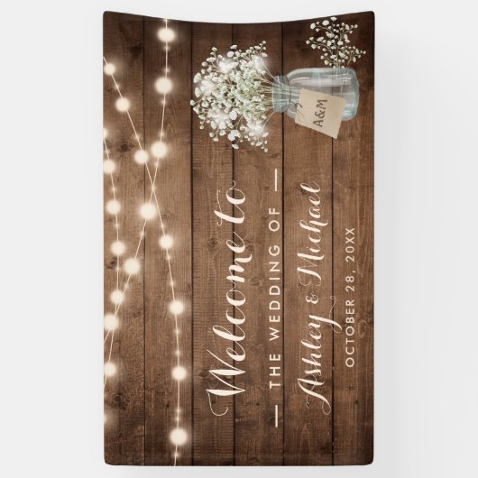 Baby's Breath Mason Jar String Lights Wedding Spandoek (Verticaal)