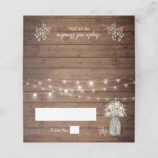 Baby's Breath Mason Jar String Lights Wood Wedding Plaatskaartje (Buitenkant ongevouwen)