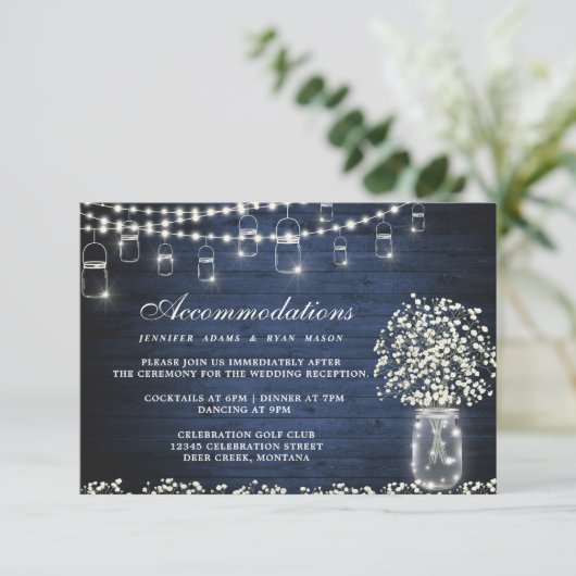 Baby's Breath Mason Jar Trouwaccommodaties Informatiekaartje (Staand voorkant)