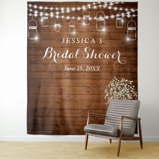 Baby's Breath Mason Jar Trouwdag Achtergrond Wandkleed (In situ)