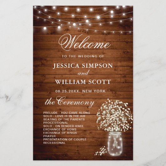 Baby's Breath Mason Jar Wedding Ceremony Program (Voorkant)