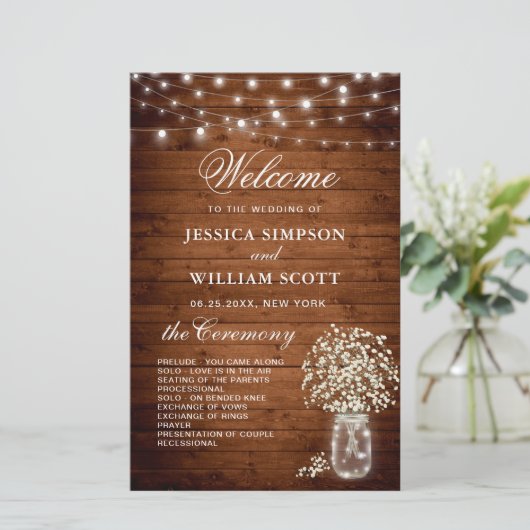 Baby's Breath Mason Jar Wedding Ceremony Program (Staand voorkant)
