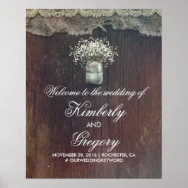 Baby's Breath Mason Jar Wedding Welcome Sign Poster
