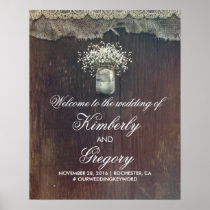 Baby's Breath Mason Jar Wedding Welcome Sign Poster