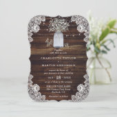 Baby's Breath Mason Jar Wood Floral Lace Wedding Kaart (Staand voorkant)