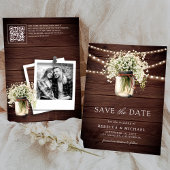 Baby's Breath Mason Jar Wood QR Code Trouwfoto Save The Date