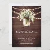 Baby's Breath Mason Jar Wood QR Code Trouwfoto Save The Date (Voorkant)