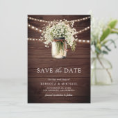 Baby's Breath Mason Jar Wood QR Code Trouwfoto Save The Date (Staand voorkant)