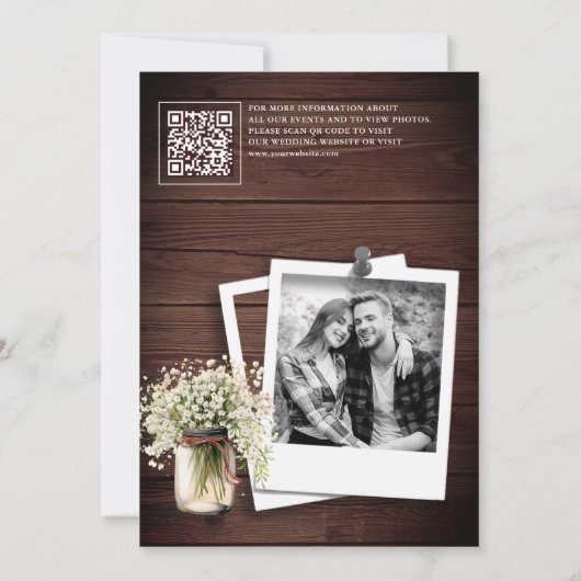Baby's Breath Mason Jar Wood QR Code Trouwfoto Save The Date (Achterkant)