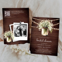 Baby's Breath Mason Jar Wood QR Code Vrijgezellenf