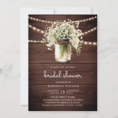 Baby's Breath Mason Pot Houten QR Code Bruidsfeest Kaart (Voorkant)