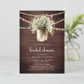 Baby's Breath Mason Pot Houten QR Code Bruidsfeest Kaart (Staand voorkant)