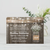 Baby's Breath Mason Pot Landelijke Rustieke Bruilo Kaart (Staand voorkant)