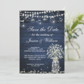 Baby's Breath Mason Pot Rustieke Blauwe Houten Bru Kaart (Staand voorkant)