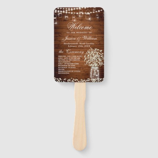 Baby's Breath-metselpot Rustic Huwelijksprogramma Handwaaier (Voorkant)