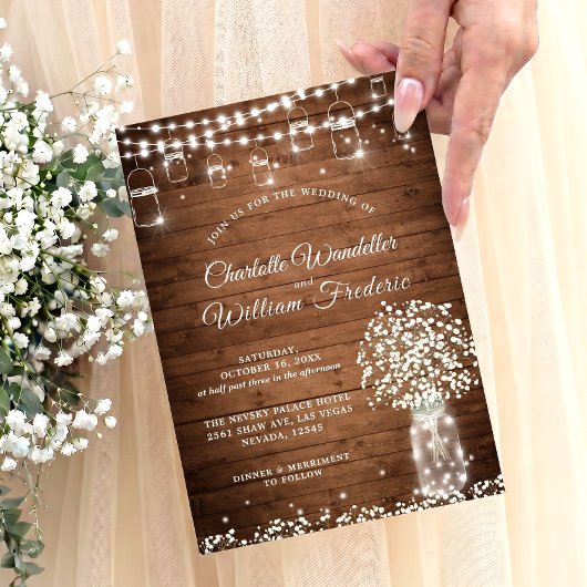 Baby's Breath Metselpot Rustieke Houten Bruiloft Kaart