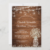 Baby's Breath Metselpot Rustieke Houten Bruiloft Kaart (Voorkant)