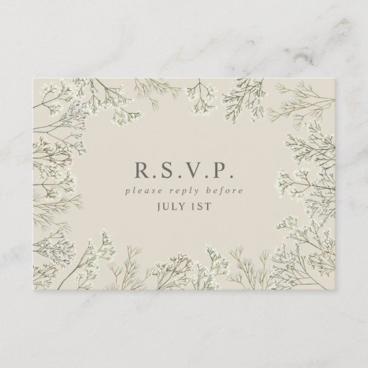 Baby's Breath Monogram Bruiloft RSVP Informatiekaartje (Voorkant)
