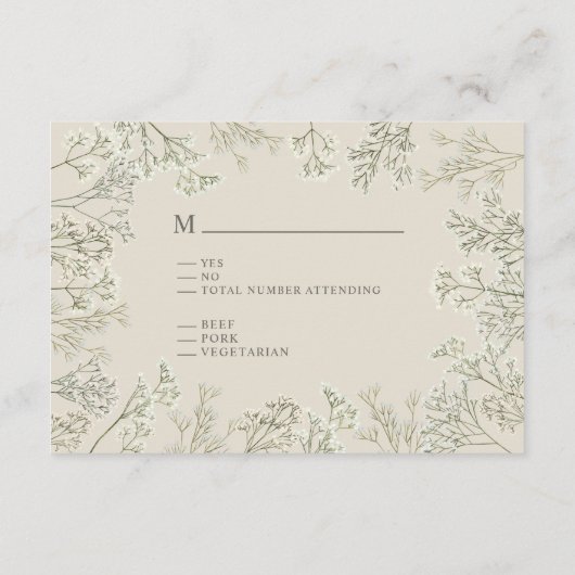 Baby's Breath Monogram Bruiloft RSVP Informatiekaartje (Achterkant)