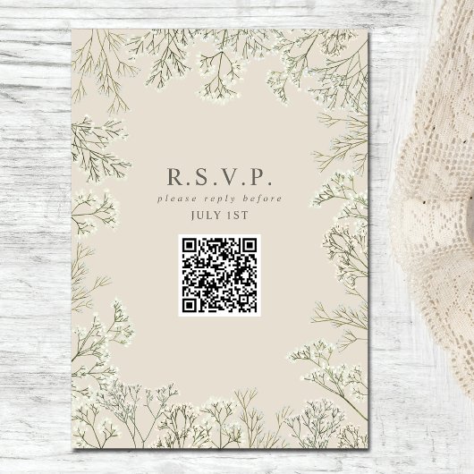 Baby's Breath Monogram Bruiloft RSVP QR Informatiekaartje