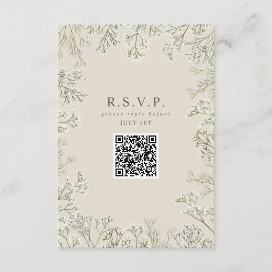 Baby's Breath Monogram Bruiloft RSVP QR Informatiekaartje (Voorkant)