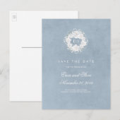 Baby's Breath Monogram Dusty Blue Save the Date Aankondigingskaart (Voorkant / Achterkant)