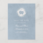 Baby's Breath Monogram Dusty Blue Save the Date Aankondigingskaart (Voorkant)