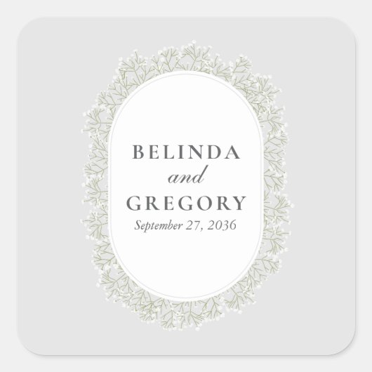 Baby's Breath Monogram Gypsophila Floral Wedding Vierkante Sticker (Voorkant)