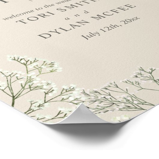 Baby's Breath Monogram Huwelijk Welkom Poster (Hoek)