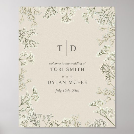 Baby's Breath Monogram Huwelijk Welkom Poster (Voorkant)