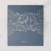 Baby's Breath Navy Blauw en Goud Huwelijk Plaatskaartje (Buitenkant ongevouwen)