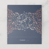 Baby's Breath Navy Blauw en Roos Gouden Bruiloft Plaatskaartje (Buitenkant ongevouwen)
