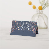 Baby's Breath Navy Blauw en Roos Gouden Bruiloft Plaatskaartje (Achterkant)