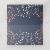 Baby's Breath Navy Blauw en Roos Gouden Bruiloft Plaatskaartje (Binnenkant ongevouwen)