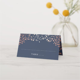 Baby's Breath Navy Blauw en Roos Gouden Bruiloft Plaatskaartje