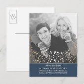 Baby's Breath Navy en gouden foto slaan de datum o Aankondigingskaart (Voorkant / Achterkant)