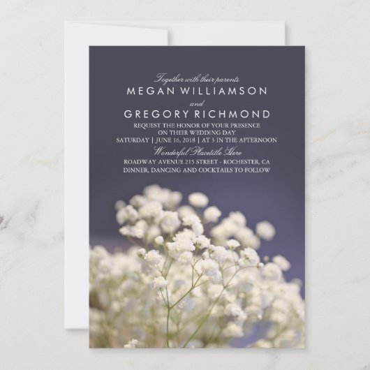 Baby's Breath Navy huwelijksuitnodigingen Kaart (Voorkant)
