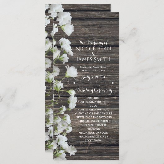Baby's Breath on Rustic Wood Country-programma Programmakaart (Voorkant / Achterkant)