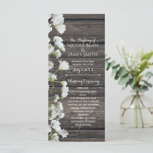 Baby's Breath on Rustic Wood Country-programma Programmakaart (Staand voorkant)