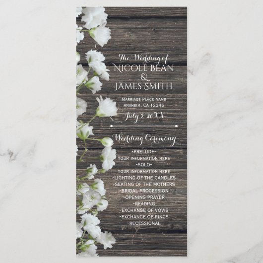 Baby's Breath on Rustic Wood Country-programma Programmakaart (Voorkant)